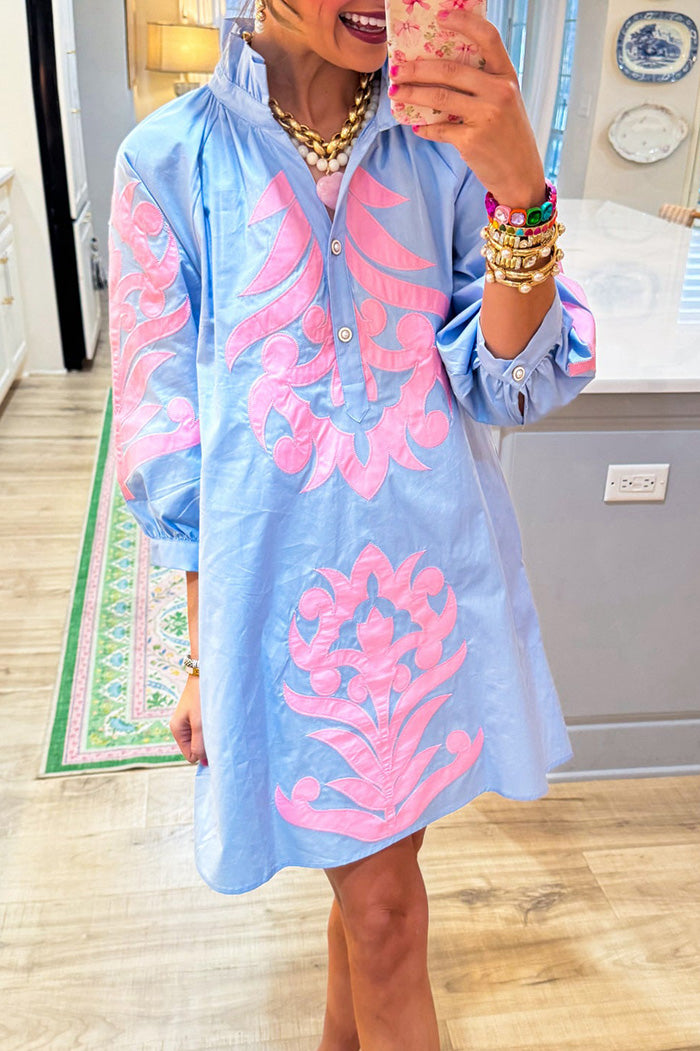 blue contrast dress 3/4 Sleeves Printed Pocket – miniesboutique Sizes:L it’s perfect for sunny SP25 - 260 Lace-Up Straps Royal Blue