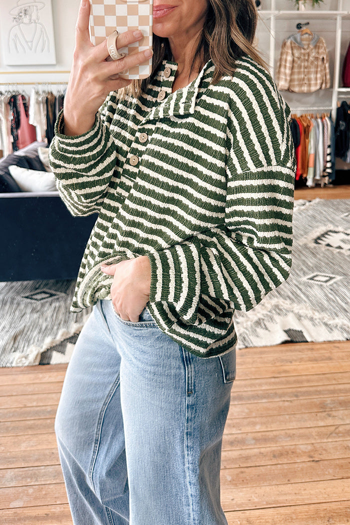 Striped Textured Henley Top