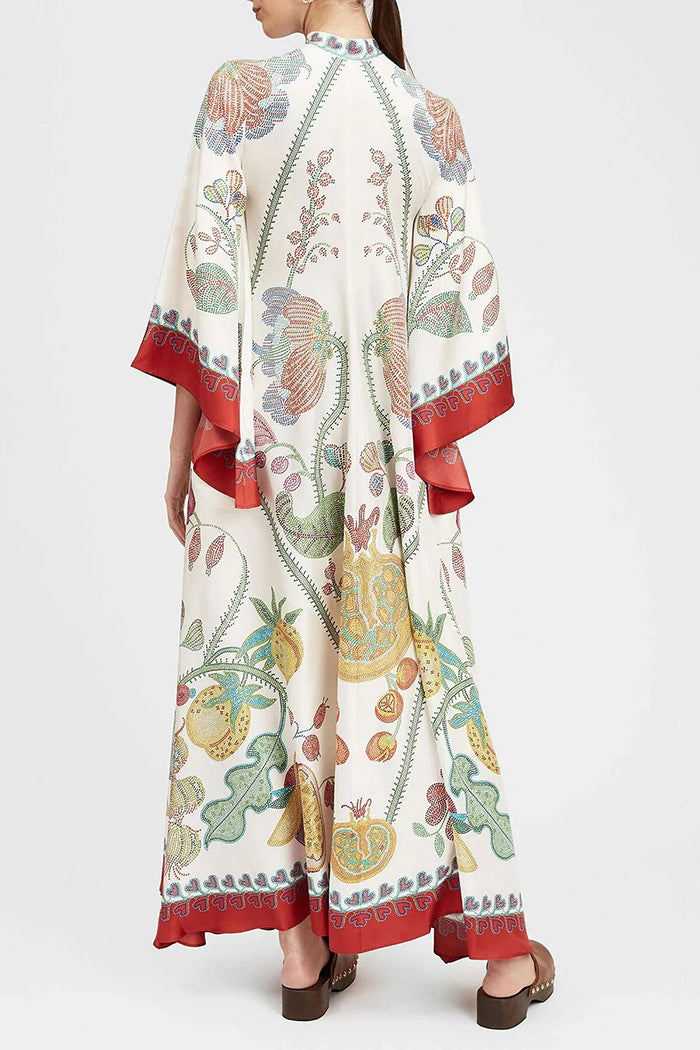 Tropical Fruit Print High-Neck Maxi Dress