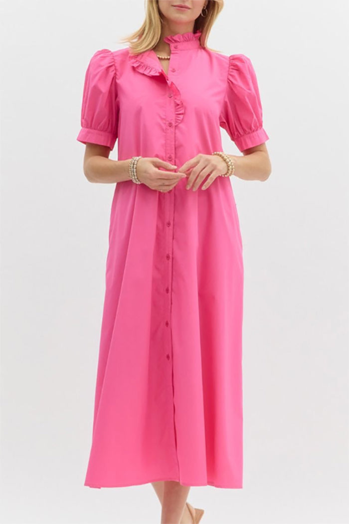 Ruffle Collar Puff Sleeve Maxi Dress