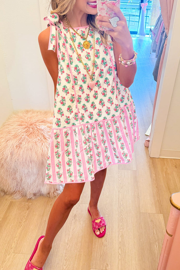 Shoulder Tie Floral Pocket Dress