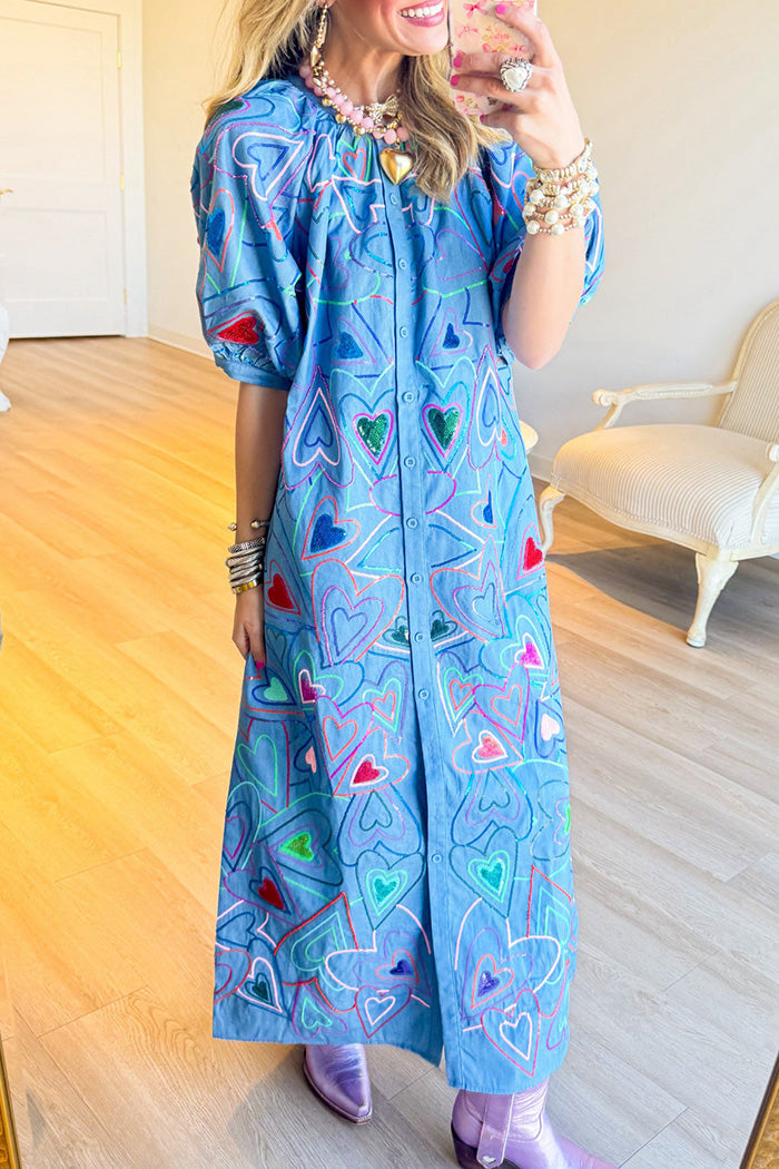 Sparkle Heart Print Midi Dress