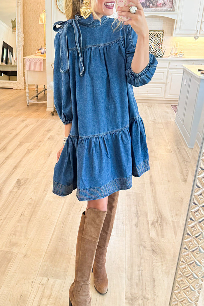 Bow 3/4 Sleeve Pocket Dress