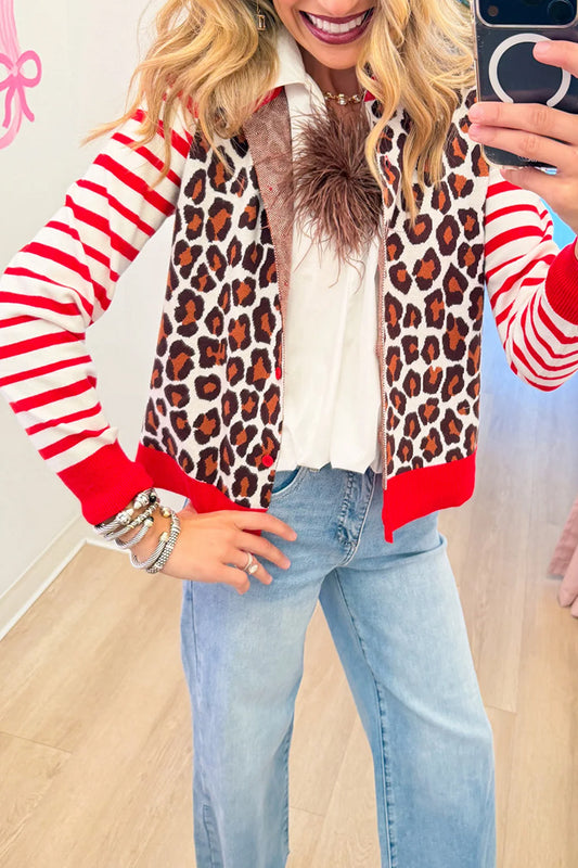 Leopard Stripe Combo Cardigan