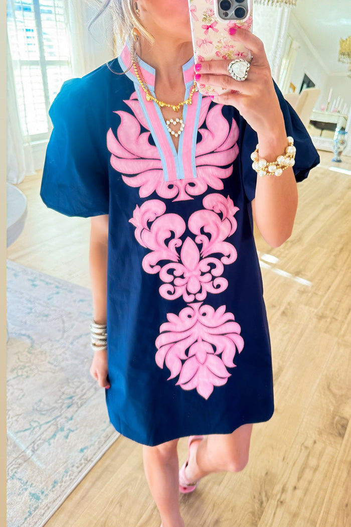 Contrast Print Puff Sleeve Dress