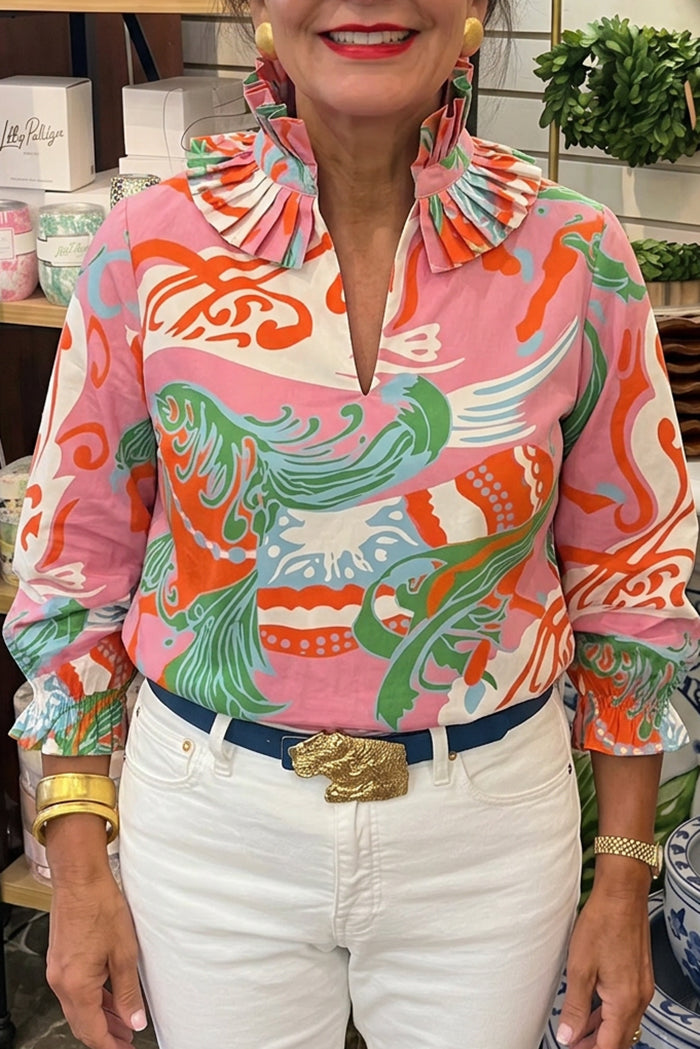 Colorful Abstract Print Ruffle Top