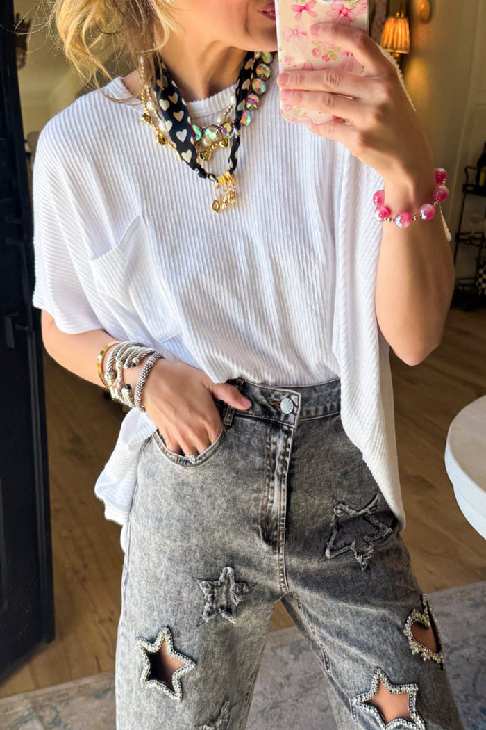 Ribbed Oversized Round Neck Short Sleeve Top