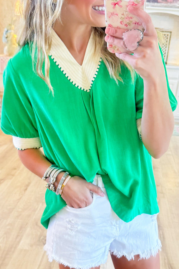 Casual Contrast Trim Sleeve Top