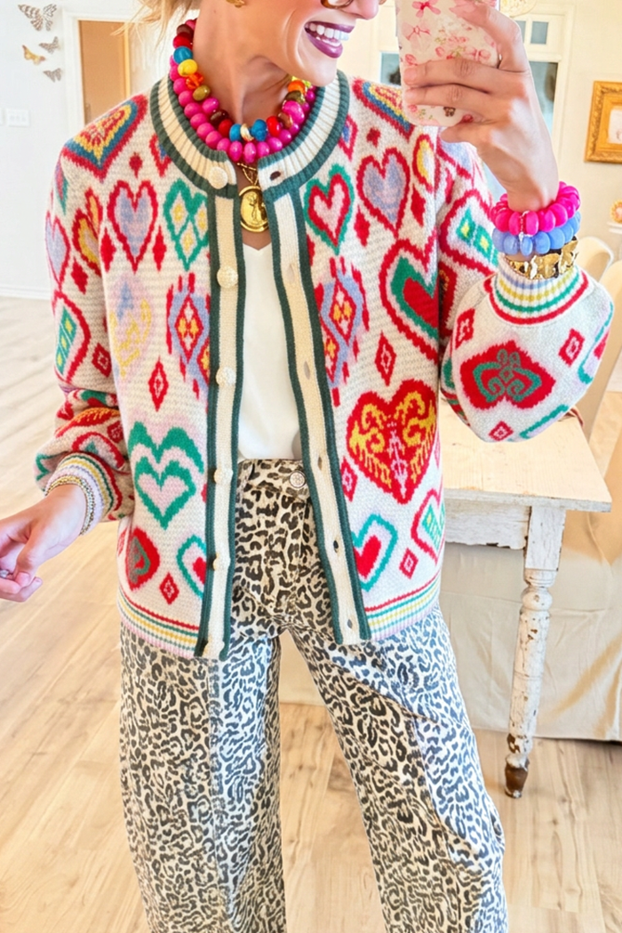 Casual Heart Pattern Knit Cardigan