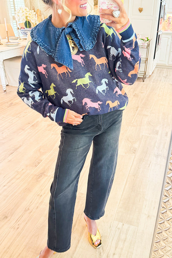 Colorful Horse Crewneck Sweater