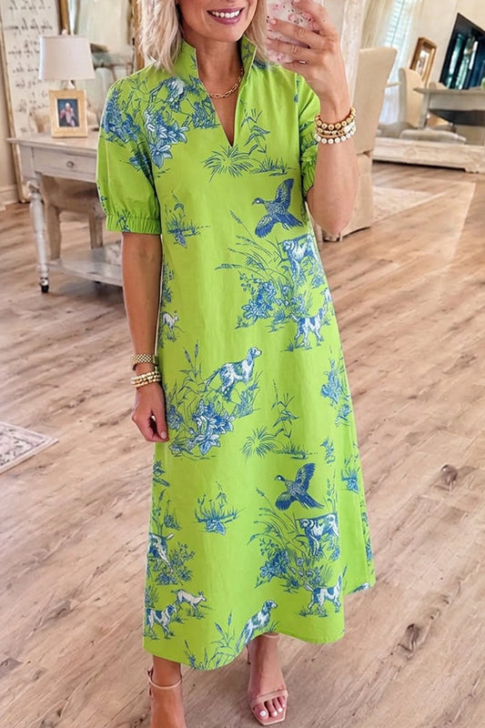 Toile Print Puff Sleeve Dress