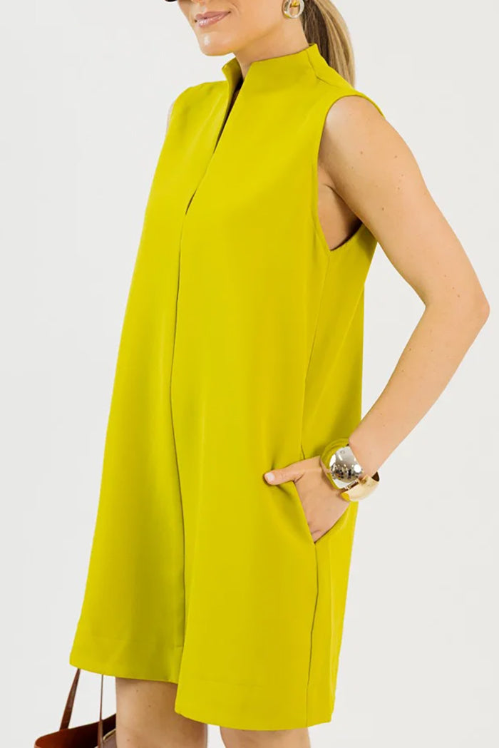 Sleeveless Split Necklined Pocketed Shift Dress
