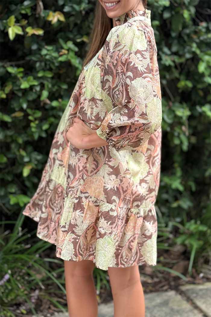Garden Abstract Puff Sleeve Mini Dress