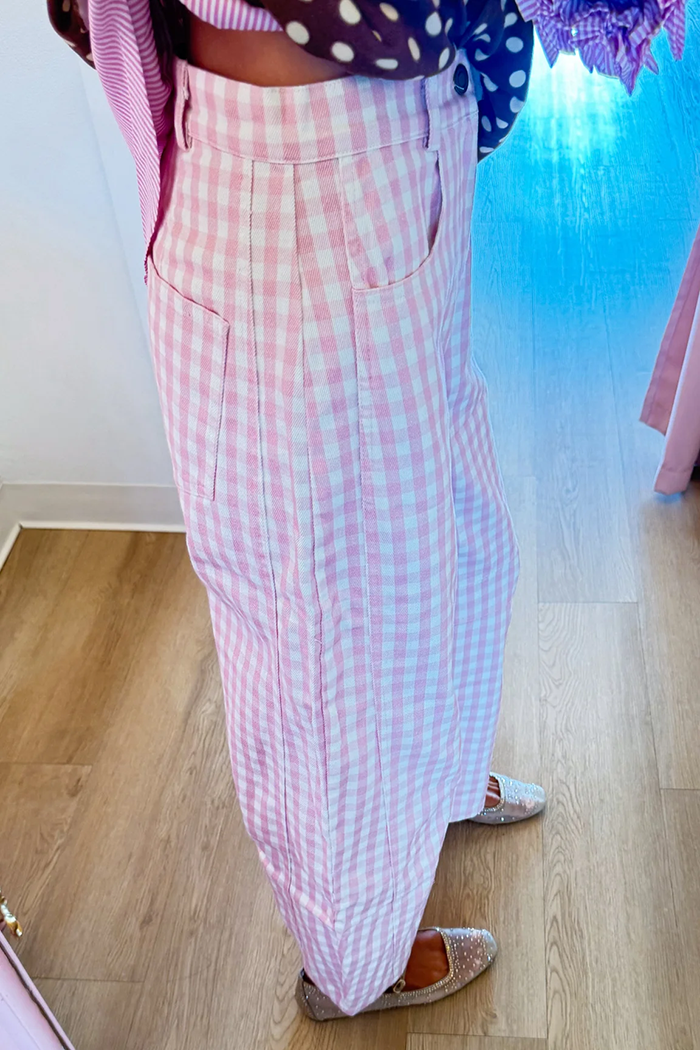Gingham Twill Barrel Pants