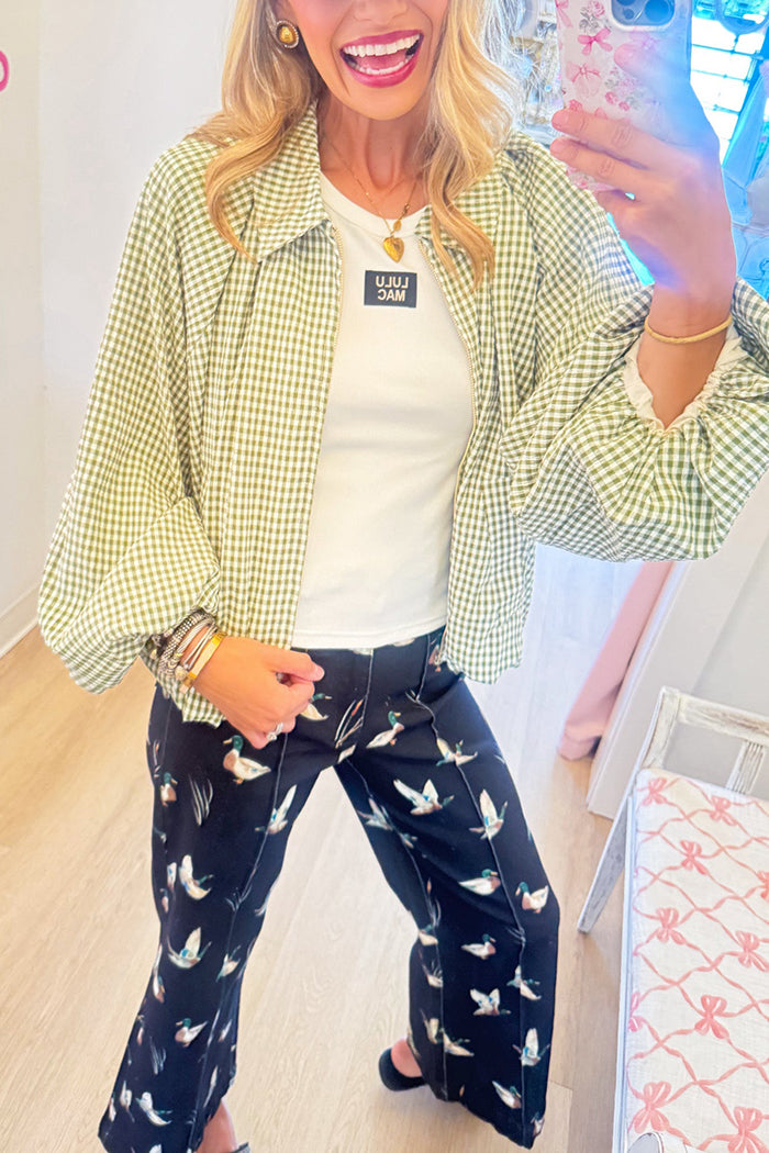 Gingham Zip Up Bubble Hem Jacket