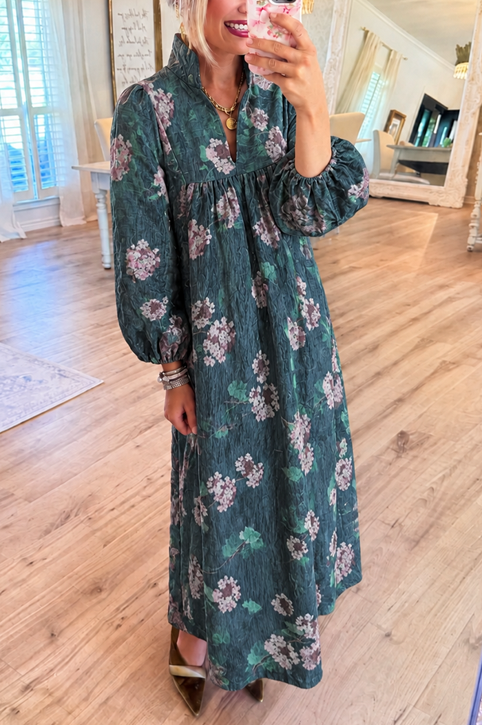 Floral Gathered Empire Waist Pocket Maxi Dress