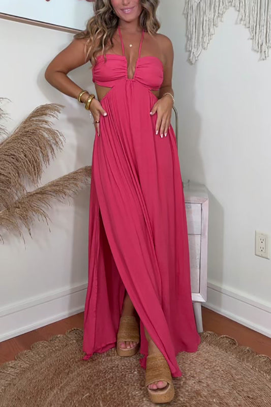 Pleated Halter Straps Maxi Dress