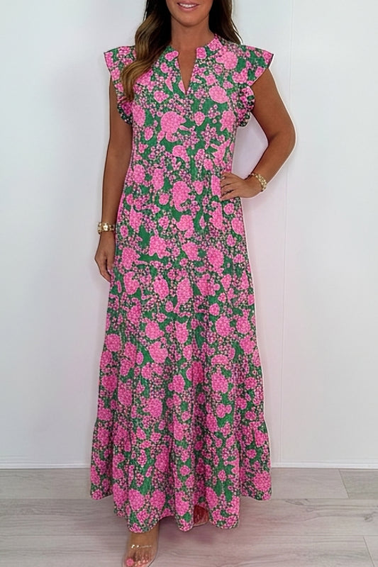 Floral Ruffle Sleeve Maxi Dress