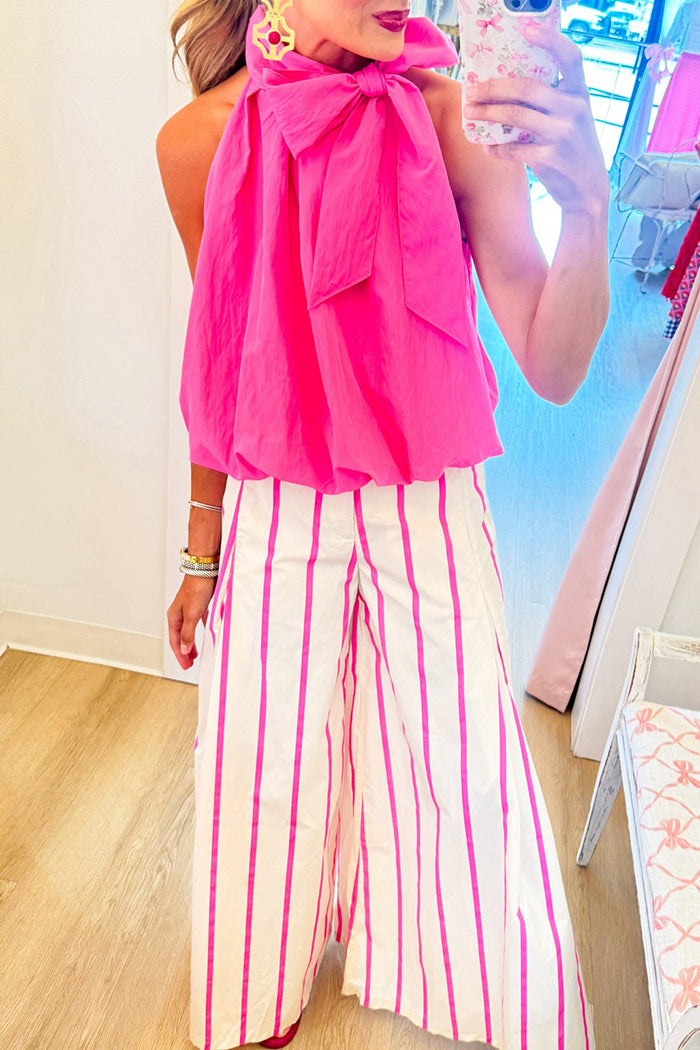 Sleeveless Bubble Hem Neck Bow Top