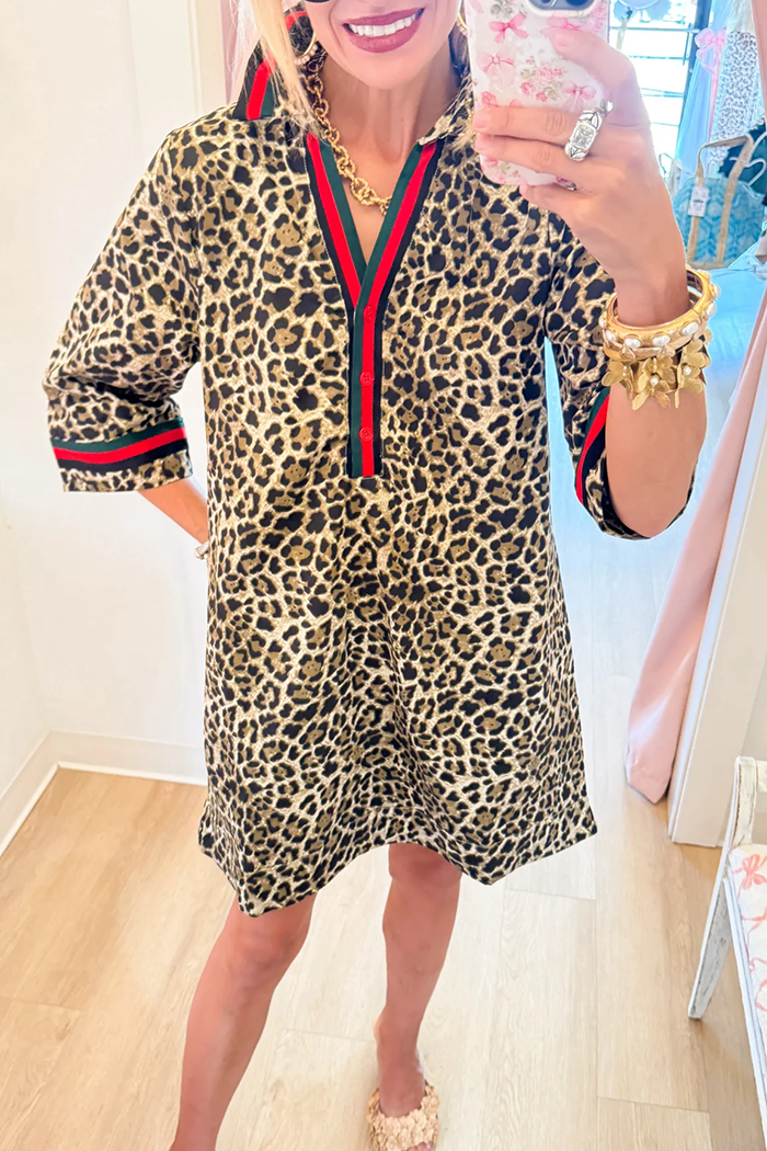 Leopard Contrast Stripe Pocket Dress