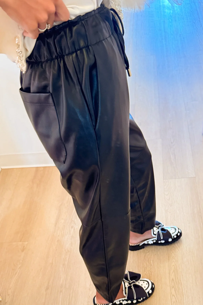 Black Faux Leather Straight Leg Pants