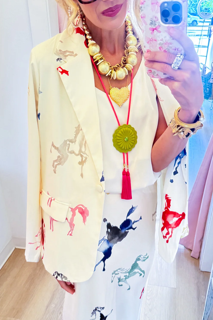Horse Print Button Front Pocket Jacket
