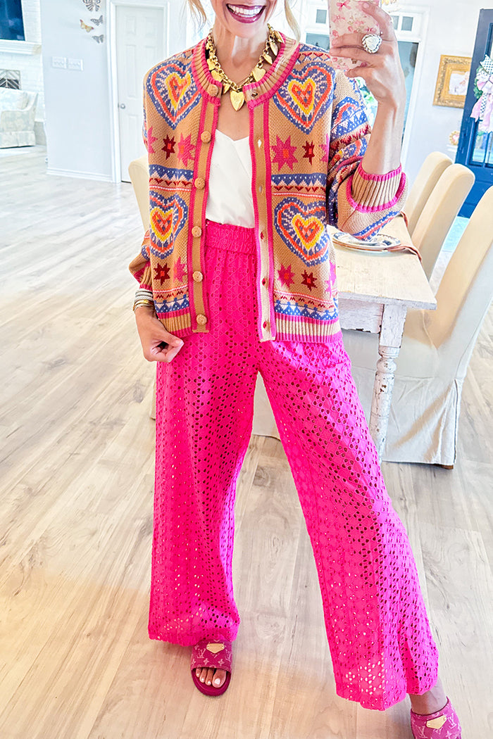 Casual Colorful Heart Knit Cardigan