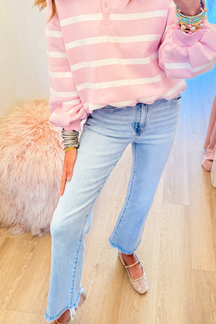 High Rise Frayed Flare Denim Pant