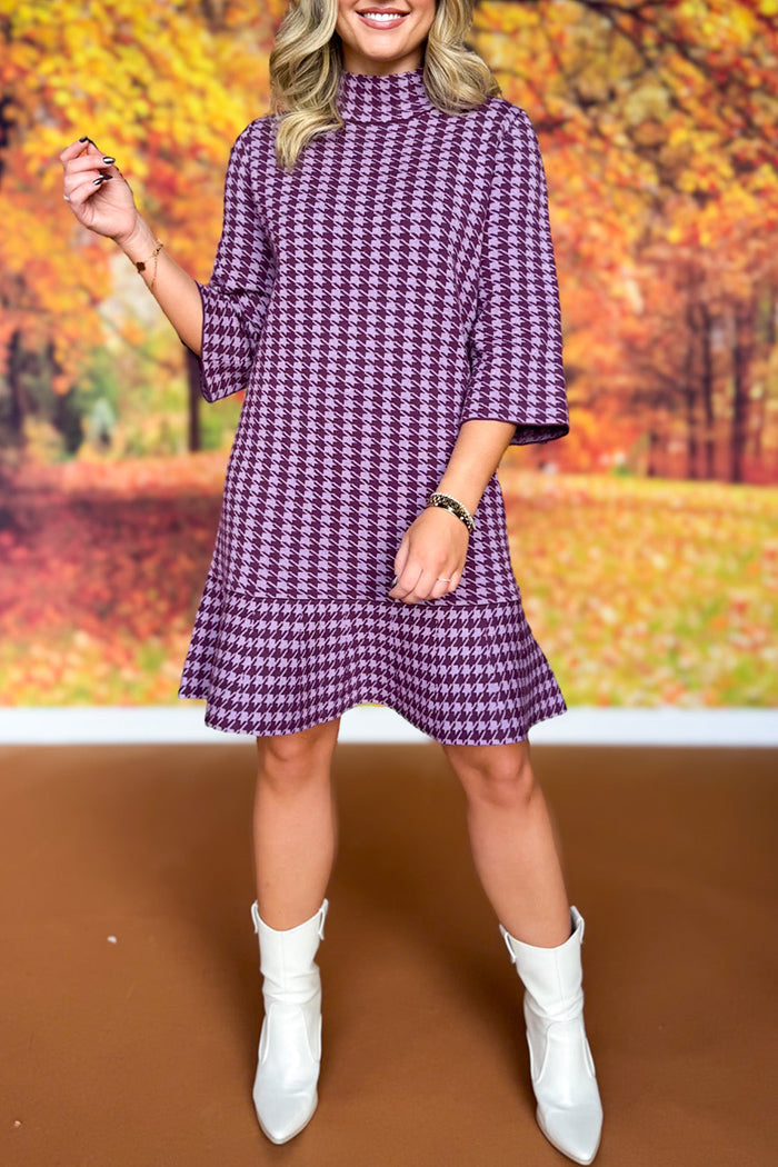 Funnel Neck Flounce Ruffle Sweater Dress