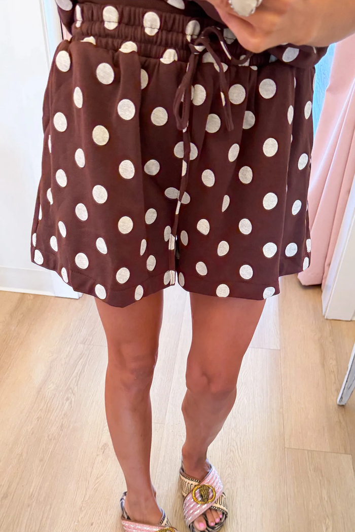 Brown Polka Dot Bubble Sleeve Short Set