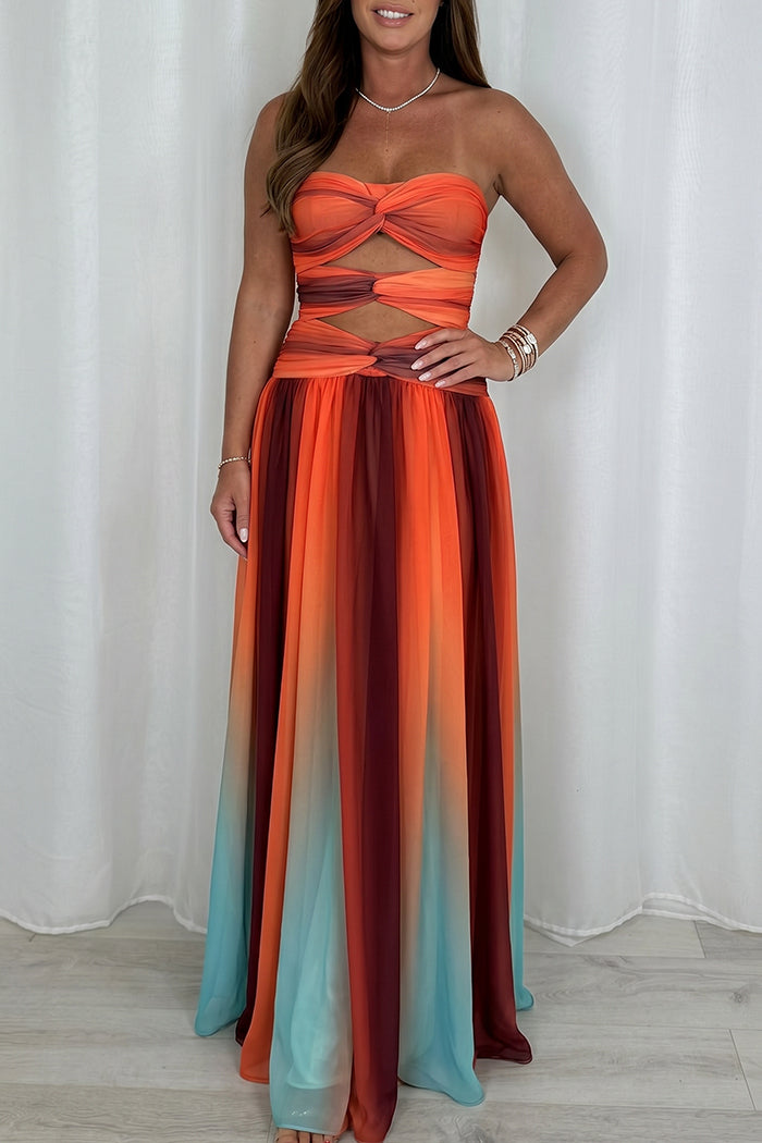 Twist Cutout Strapless Maxi Dress