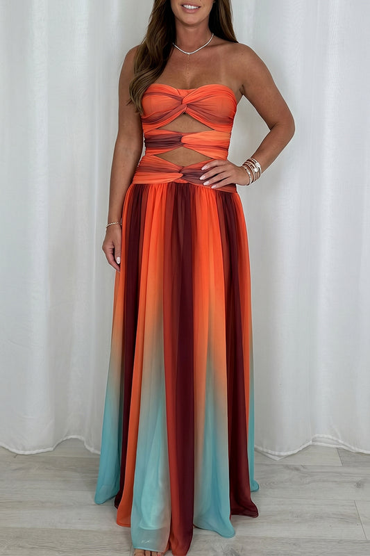 Twist Cutout Strapless Maxi Dress