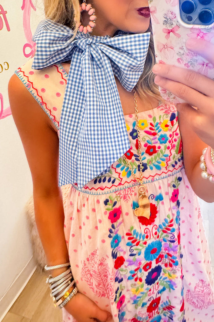 Pink Floral Embroidered Midi Dress