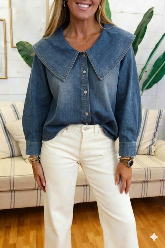 Casual Long Sleeve Denim Top