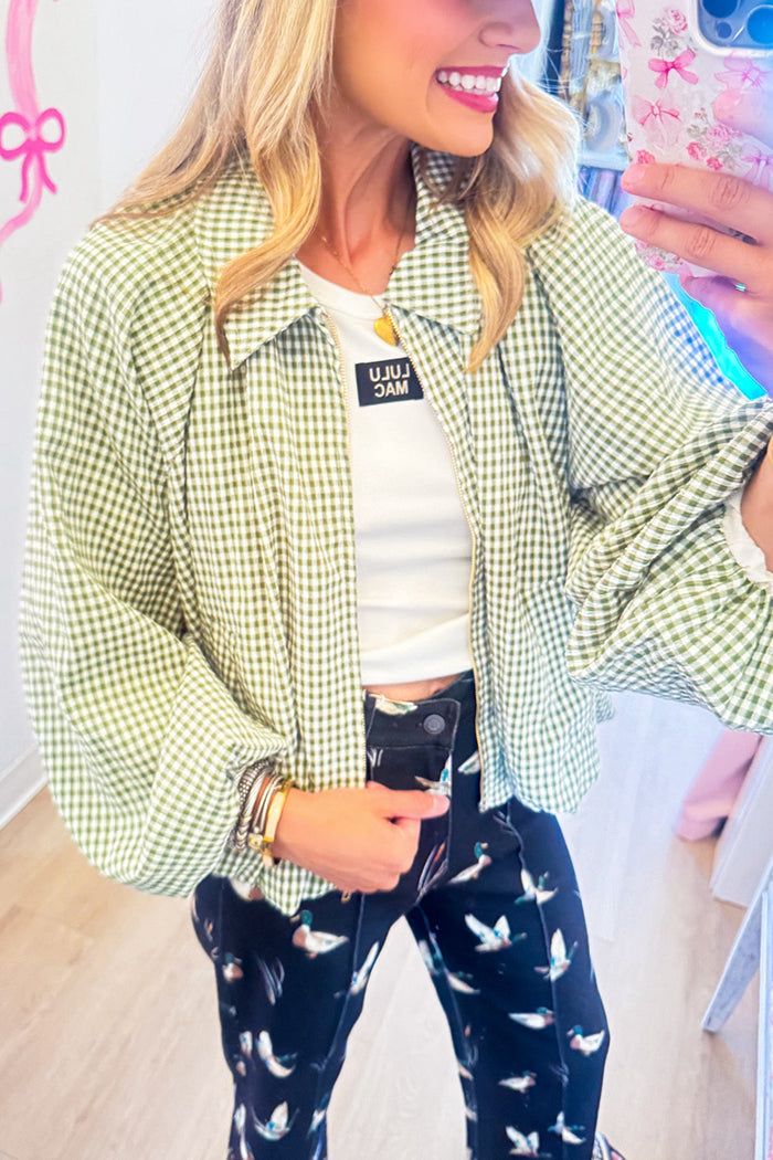 Gingham Zip Up Bubble Hem Jacket
