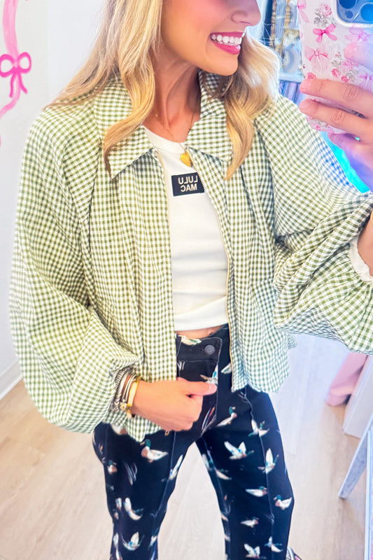 Gingham Zip Up Bubble Hem Jacket