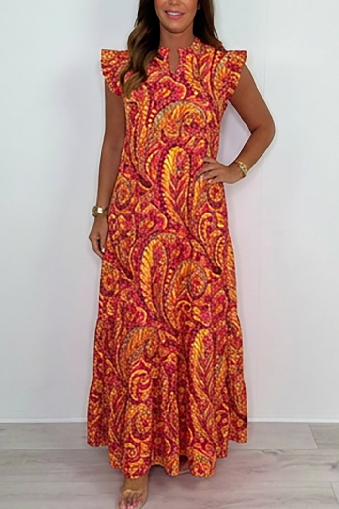 Ruffle Sleeve Print Maxi Dress