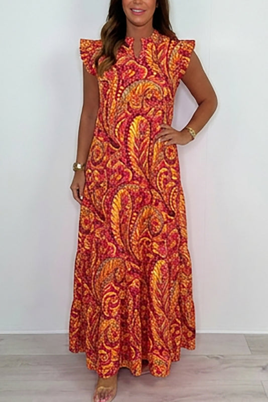 Ruffle Sleeve Print Maxi Dress