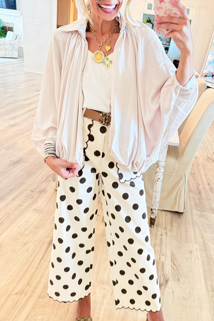Casual Cream Balloon Zip Up Top