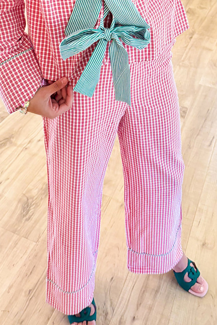V-Neck Plaid Pajama Set