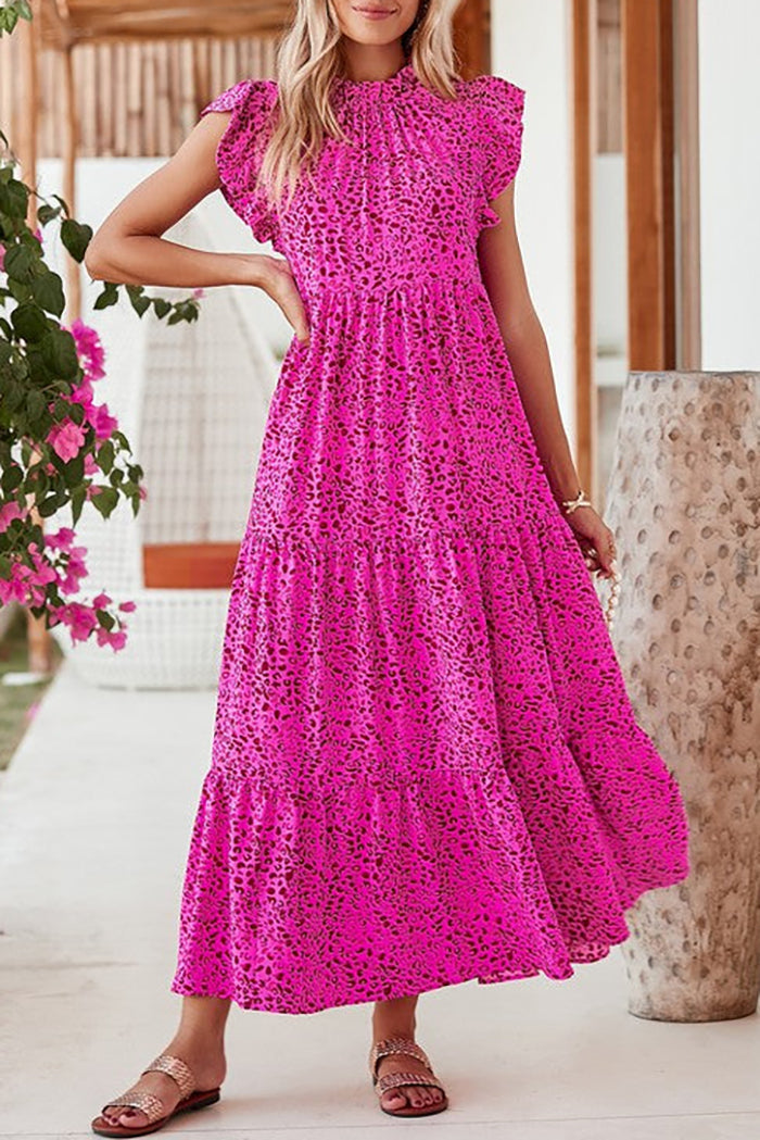 Ruffle Sleeveless Leopard Tiered Maxi Dress