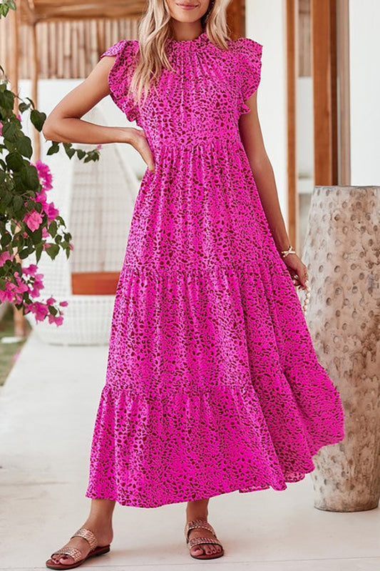 Ruffle Sleeveless Leopard Tiered Maxi Dress