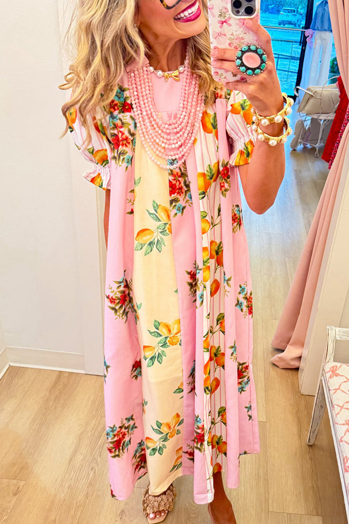 Pink Multi Mixed Pattern Pocket Maxi Dress