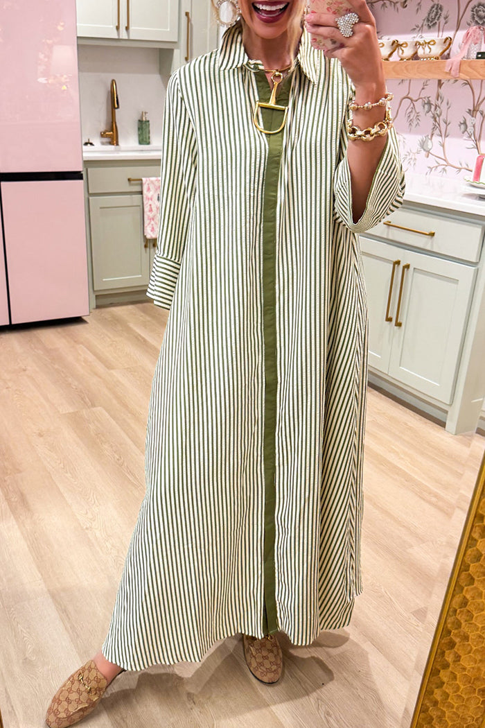 Stripe 3/4 Sleeve Midi Dress