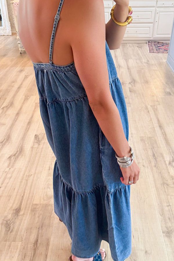 Denim Tiered Maxi Dress