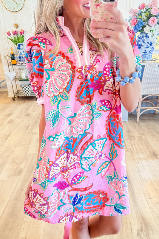Pink Jacquard Paisley Print Dress
