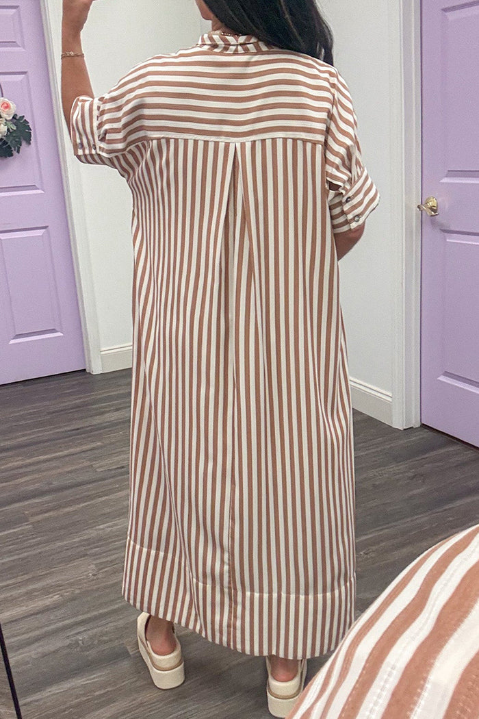 Taupe Striped Midi Dress