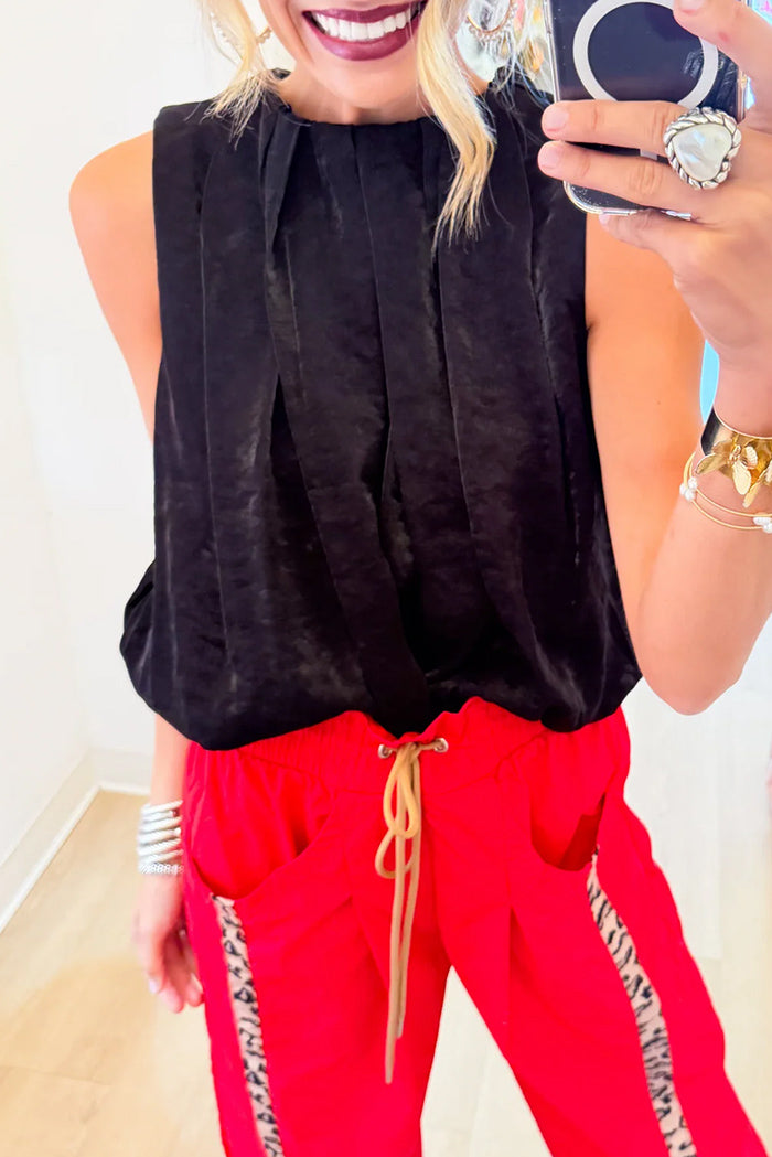 Black Pleated Balloon Top