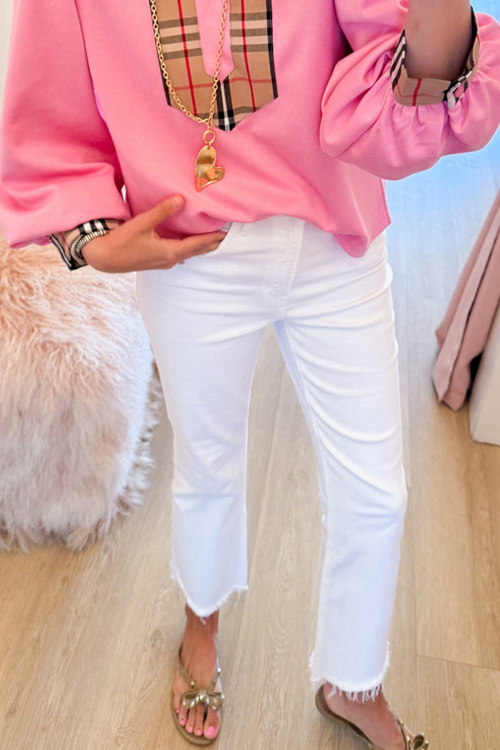Raw Hem White Flare Cropped Jeans
