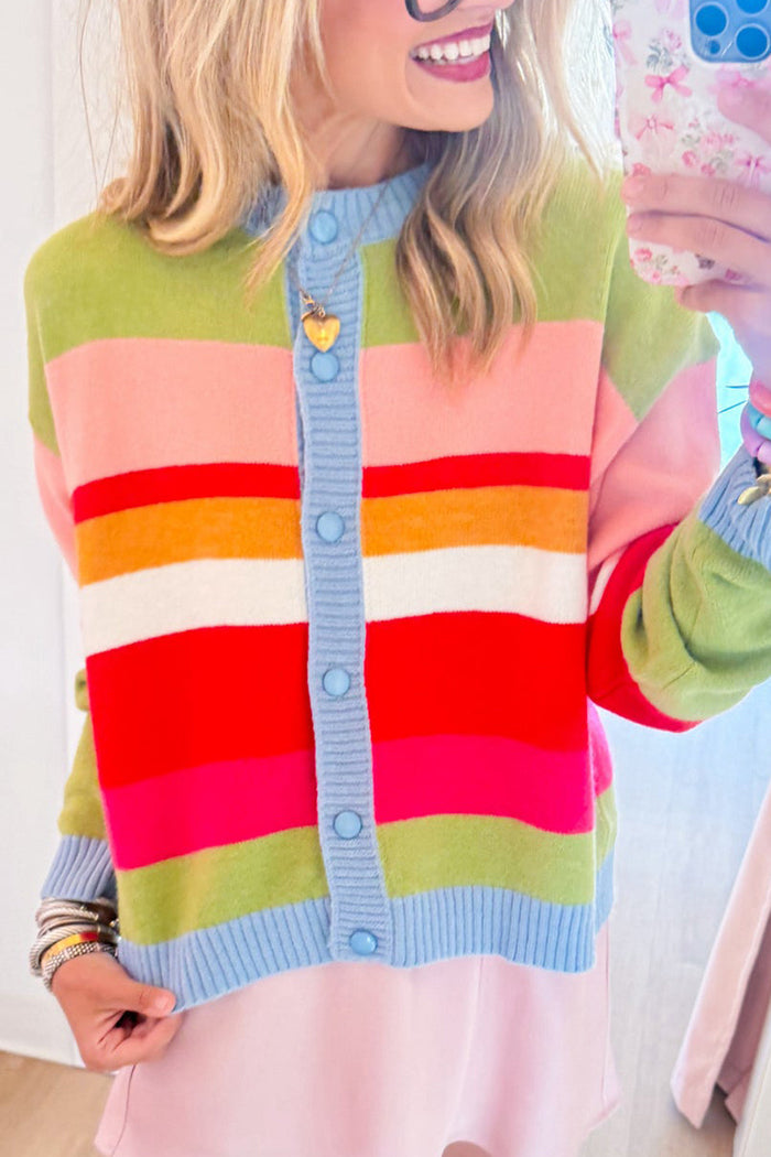 Rainbow Stripe Button Front Cardigan